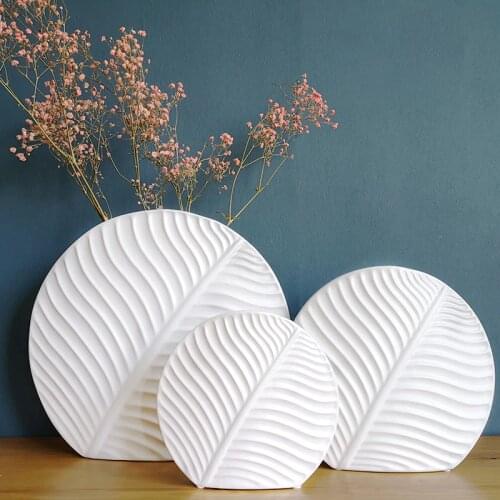 1pc White Ceramic Flower Vase Leaf Shaped Vase Desktop Hydropnic Container Home Decorative Centerpiece