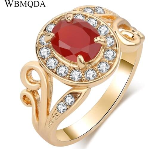 WBMQDA High Quality Crystal Ring Fashion Gold Color Women Rings Indian Jewelry Charms Party Holiday Gift