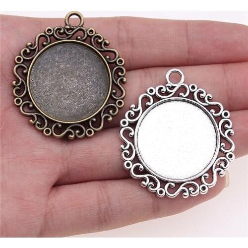 WYSIWYG 4pcs 25mm Inner Size Vintage Zinc Alloy Cameo Cabochon Base Pendant Settings DIY Craft Finding