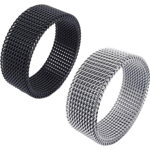 Jewelry Mens Ring, Womens Ring, Stainless Steel, Flexible Sieve Mesh Band Ring, Black - Gr. 59 (18.8Mm)
