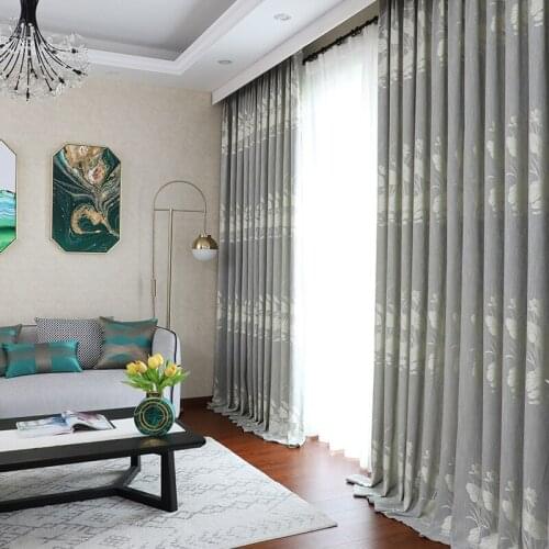 European-style Curtains for Living Dining Room Bedroom High-endLuxury Embroidered Flannel Curtain Finished Product Customization