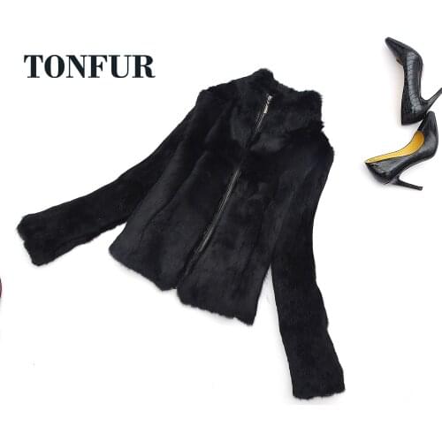 Women Top Brand Fur 100% Genuine Full Pelt Rabbit Fur Coat with Zipper High Street Casual Vintage Natural Fur Jacket sr258