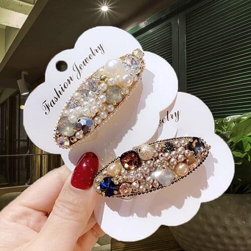 Vintage Oval Pearl Crystal Hair Clips Pins Elegant Handmade Bead Hair Barrettes For Women Boho Geometric Spring Hair Accessories