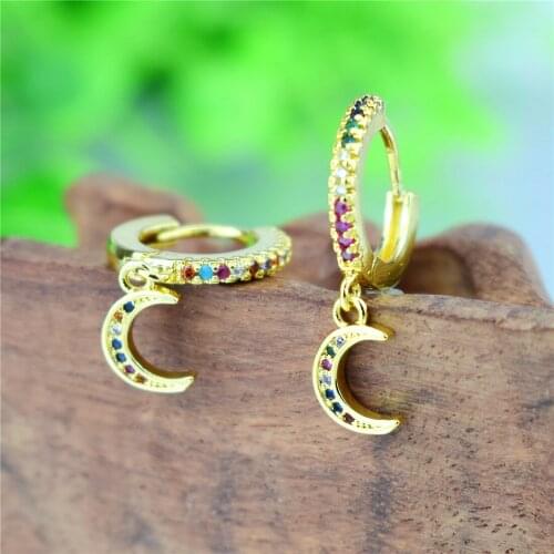 Huitan Romantic Star Moon Women Drop Earrings Brilliant Purple Color Cubic Zircon Cocktail Party Female Earrings Fashion Jewelry