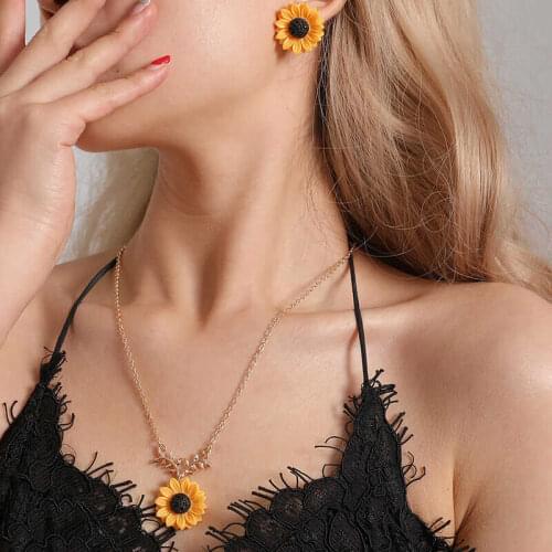 Pendant Chain Sets Fashion Necklace Earrings Jewelry Women Sunflower
