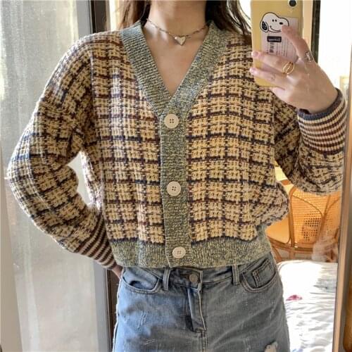 Womens Sweaters Loose Office Lady Knitted Sweaters Autumn Winter Patchwork Knit Cardigans Sweaters Tops Women Fashion Clothing