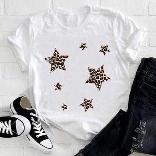 Women Clothing Leopard Star Cute Printing Fashion 90s Short Sleeve Summer Clothes Print Tshirt Female Tee Top Graphic T-shirt