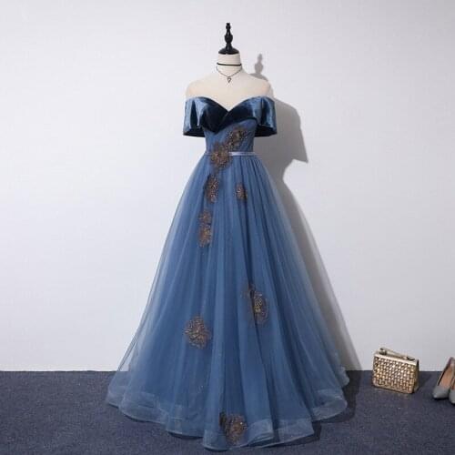 Robe De Soiree 2020 New The Boat Neck Formal Evening Dresses Noble Off The Shoulder Tulle Party Prom Ball Gown Long Slim Dress