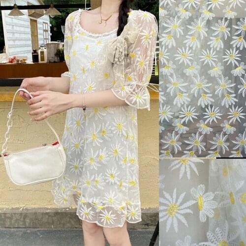 1.5 Meters Wide Mesh Fabric Daisy Embroidery Soft Lace Fabric Dress Clothing Table Cloth Handmade Fabric
