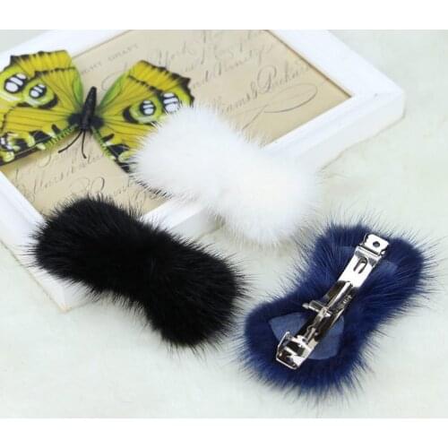 10 pcs/lot, 3.5" Mink Fur Bow on French Barrette Clips For Long hair gift , Womens Hair accessory