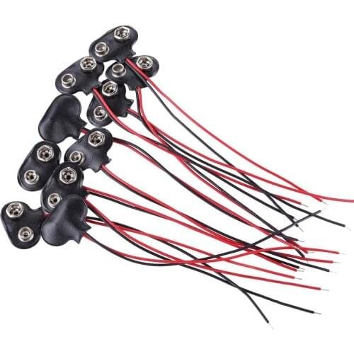 10pcs 9V Battery Clips 15cm Black Red Cable Connection Connector Buckle