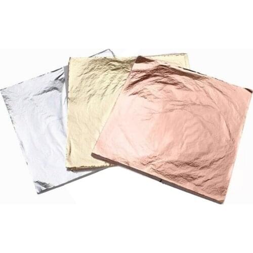 100pcs 14x14cm Art Craft Paper Leaves Gold Foil Gilding DIY Sliver Leaf Imitation Paper Decoration for Copper Craft Sheets