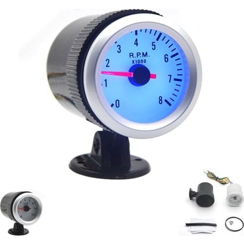 2" 52mm Dragon Gauge Car Meter Tachometer RPM Gauge 0-8000RPM Analog Black Pod With Blue LED