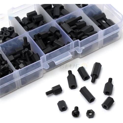 200Pcs/set M2 M2.5 M3 M4 Black/White Hex Nylon Standoff Spacer Column Flat Head Nylon Plastic Spacing Screws Nuts