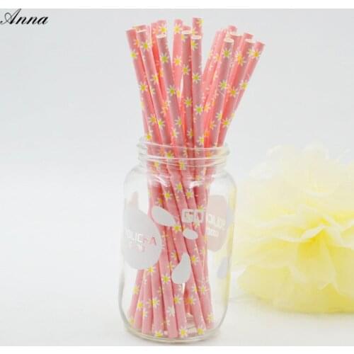 25pcs Paper Drinking Straws Stripe pink flowers Party Wedding Decoration Kids Birthday Baby Shower Christmas Supplies