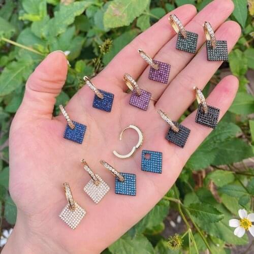 4 Pairs, Flower /Square Colorful CZ Drop Earrings for Women with Crystal ZIrcon Stone Fashion Jewelry Earrings