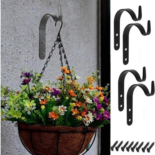 4pcs/set Balcony Plant Hook Flower Pot Wrought Iron Hooks Holder Wall-Mounted Hanging Basket Bracket Garden Decoration