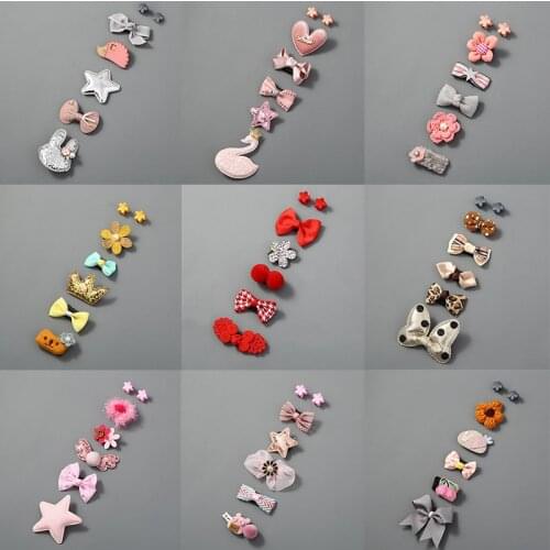 5Pcs/Set Cute Baby Hair Clips Glitter Crown Strip Bow Barrettes Baby Fabric Princess Hairpins Newborn Infant Hair Accessories