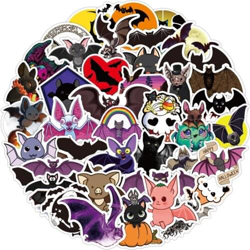 50pcs Halloween Horror Bat Chiroptera Graffiti Stickers DIY Waterproof Suitcase Notebook Scooter Refrigerator Cup Stickers Decal