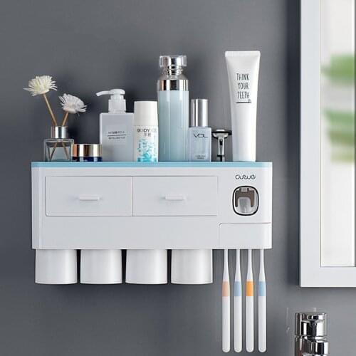 Automatic Toothpaste Dispenser Wall Mount Dust-proof Toothbrush Holder Wall Mount Storage Rack Bathroom Accessories Set Squeezer