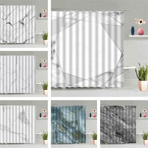 White Marbling Shower Curtain Geometry Stripe Waterproof Wall Hanging Curtains Bathroom Bathtub Screen Home Decor Set