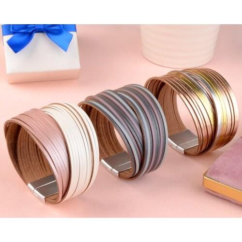 2021 Fashion Multilayer Leather Bracelet For Women Slim Strips Wide Wrap Bracelet Female Party Jewelry Gift Hot Sale