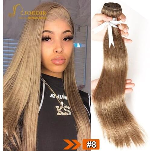 Joedir Double Drawn Silky Straight Hair Brazilian Hair Weave Bundles Color 8# 6# Brown 100% Remy Human Hair Weaving 14-24 Inch