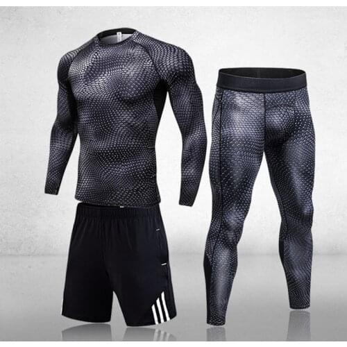 Quick-Drying Compression Mens Sports Training Suit Husband Gym Jogging Running 3Pcs Sets Tight Fitness Workout Clothes