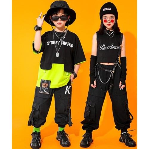 Kid Hip Hop Clothing Sweatshirt Top Streetwear Cargo Pants For Girls Boys Jazz Dance Costume Performance Rave Clothes