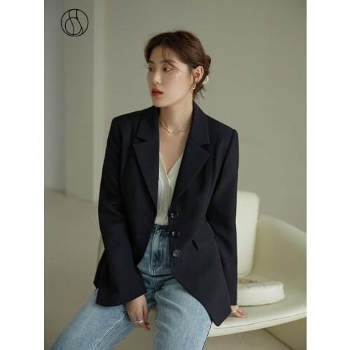 DUSHU Womens Waist Design Suit Jacket British Style Solid Temperament Suit Women Clothing Blazers Women Black Blazer Women