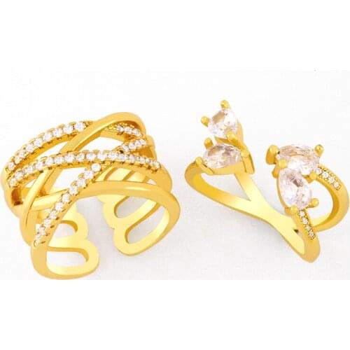 FLOLA White Stone Crisscross Open Cuff Rings For Women Gold Plated Crystal Finger Ring Adjustable Wholesale Jewelry Gifts rigk67