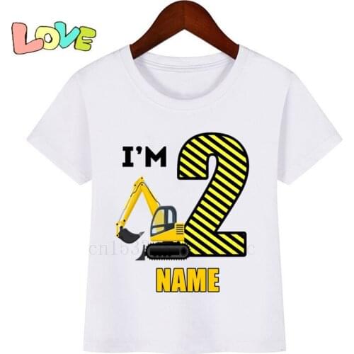 1-10 Kids Cartoon Excavator Birthday Number Print T Shirt Children Birthday Name T-shirts Boy&Girl Funny Gift Tshirt Present