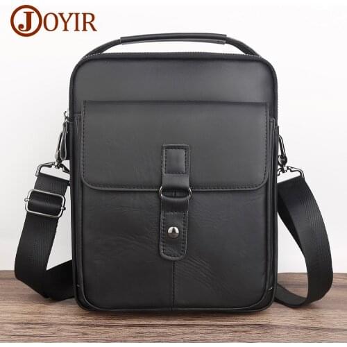 JOYIR Genuine Leather Mens Shoulder Bag Vintage Small Flap Messenger Bag Male Casual Office Crossbody Bag for 9.7" Ipad Handbag