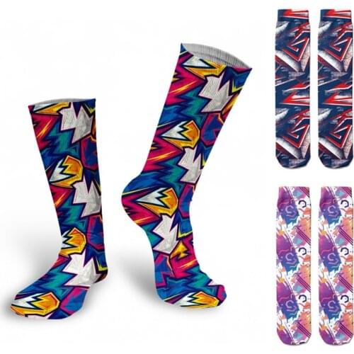 Cool Graffiti Printed Men Socks Fashion Harajuku Funny Long Socks Colorful Casual Cotton Comfortable Thigh High Socks Female