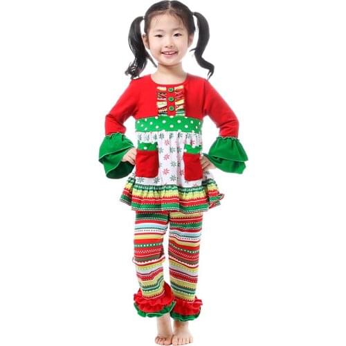 2018 Toddler Fall Cotton Clothing Christmas Outfit Birthday Long Sleeve Boutique Kids Pajamas Hot Sale Girls Boutique Girl Sets