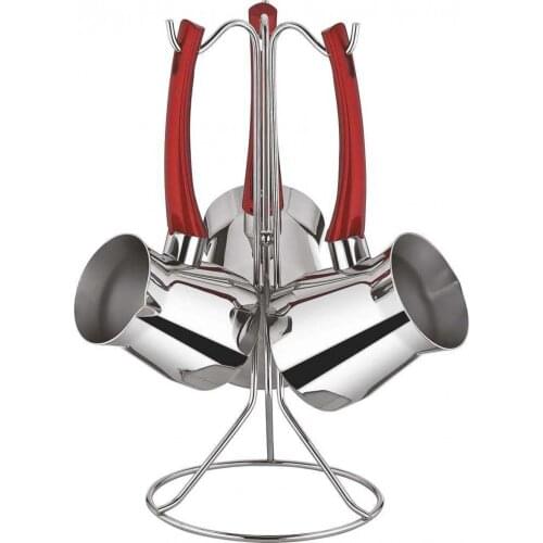 Sofram Gift Decorative Kitchen AksesuarıStandlı Arte Stainless Steel Heat Resistant 3 Pcs Coffee Pot Set-Red Handle