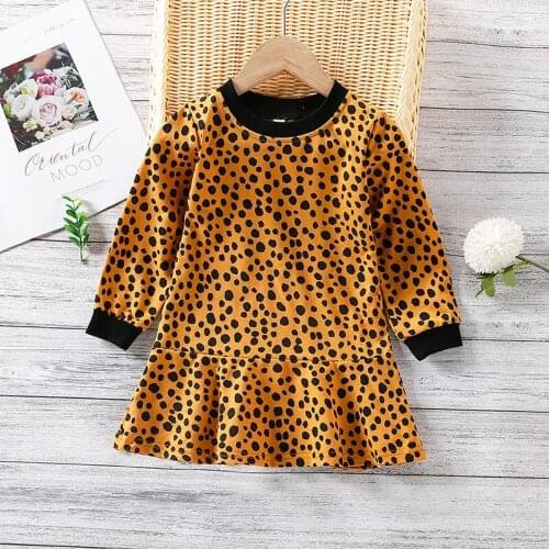 Girls Fashion Dresses 2021 New Spring Autumn Kids Girl Leopard Vestidos Long-sleeved Children Ruffles Cotton Clothes