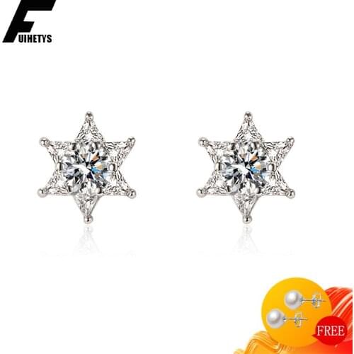Bali Jelry Silver 925 Jewelry Charm Earrings for Women Six-pointed Star Shaped Zircon Gemstones Stud Earring Accessories Wedding
