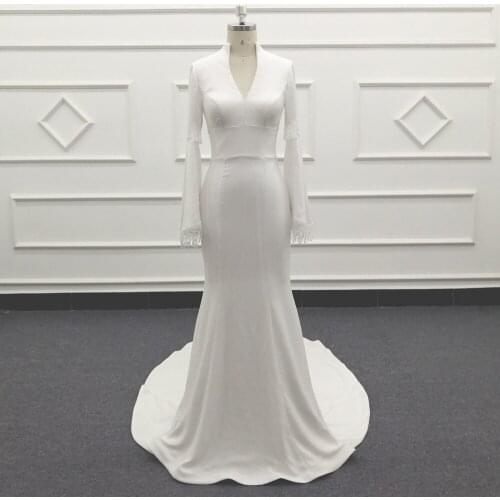 Molanda Hung Bridal Dress Beach Vestido de noiva Boho Gown Mermaid Wedding Gowns V Neck Long Sleeves Buttons W-04