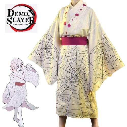 2020 Hot Anime Demon Slayer Kimetsu no Yaiba Spider Oni Ayaki Rui Cosplay Costume Mens Kimono Full set Halloween Party Outfit
