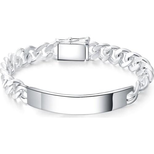 Hip-Hop Mens 925 Sterling Silver Bracelet, Bridge Surface Glossy Sideways Bracelet Cuban Chain Jewelry Gift