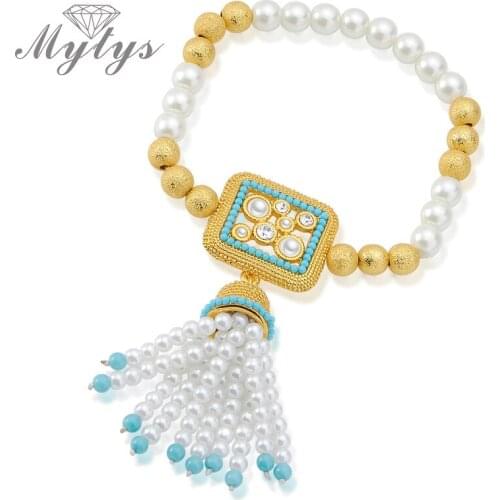 Mytys New Arrival Fashion Romantic Beaded Bracelet Elastic Cord Free Size Pearl Bracelet B951 B952
