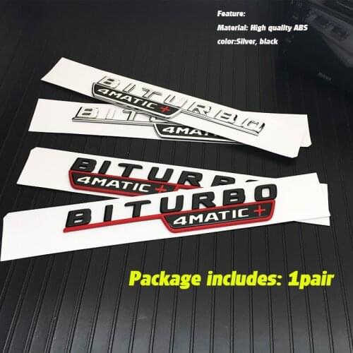 New 2pcs ABS Decals BITURBO TURBO 4MATIC Emblem Badge Letters Car Front Fender Stickers Trunk Tailgate sticker auto accessorie