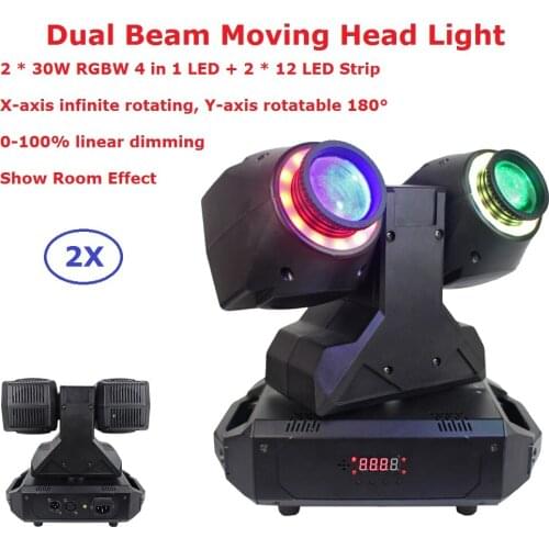 Newest 2X30W RGBW Quad Color LED Moving Head Beam Lights 2X12Pcs LED Strips 0-100% Linear Dimmer For Xmas Holiday Decorations