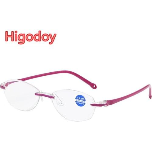 Higodoy Ultralight Rimless Reading Glasses Vintage Women Men Clear Lens Anti-Blu-Ray Computer eyewear +1.0 +2.0