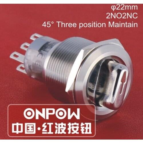 ONPOW 22mm 2NO2NC Three Position Maintain Stainless Steel 12V Red LED Arrow symbol Knob Switch (GQ22-A-22X/31/R/12V/S)