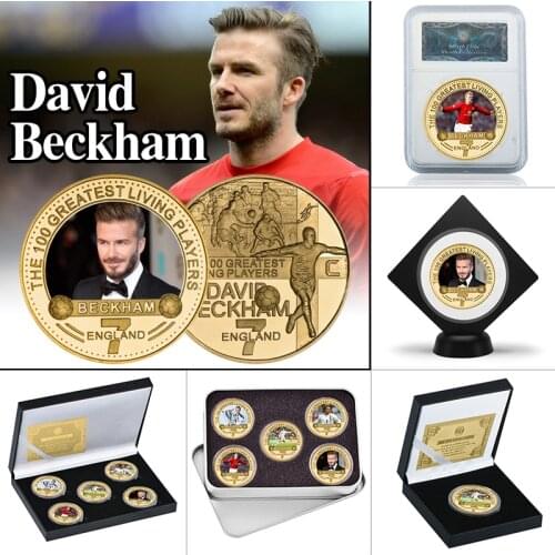 Soccer Star Gold Plated Commemorative Coins Collectibles UK Football Challenge Coin with Holder Sports Souvenir Gifts for Boys