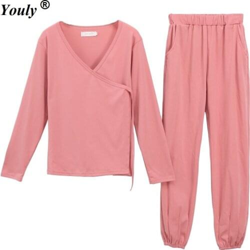 Robes&trousers 2 two pieces Pajamas Sets Women Spring long Sleeve Cartoon Cute Home Sleepwear Pajamas Mujer Nightgown Wear Suits