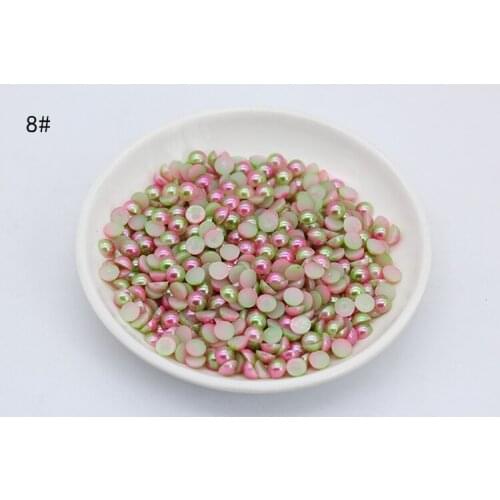 3/4/5/6/8mm Grass green Colorful Half Round Imitation Pearls Flatback Scrapbook Beads DIY For Garment/Phone Case/Nail Making 8