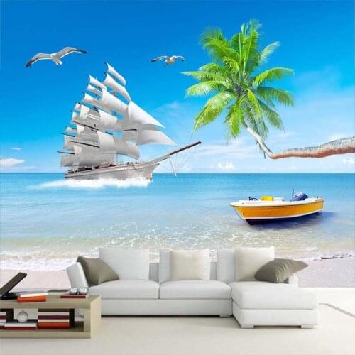 Dropship Beach Sea View Custom 3D Photo Wallpaper For Living Room Background Wall 3d mural wallpaper blue wallpaper wall decor